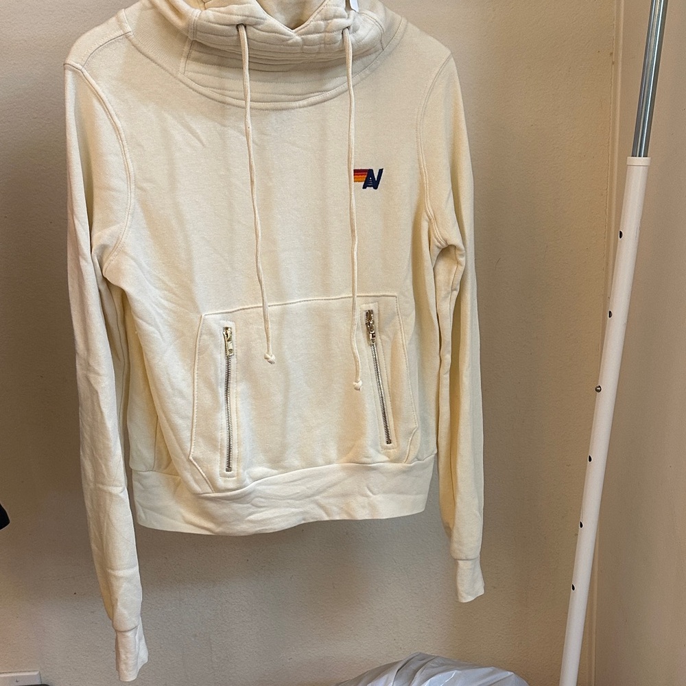 Aviator Nation Cream Hoodie with Embroidered Logo